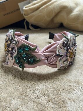 Embellished Pink Floral Knot Headband